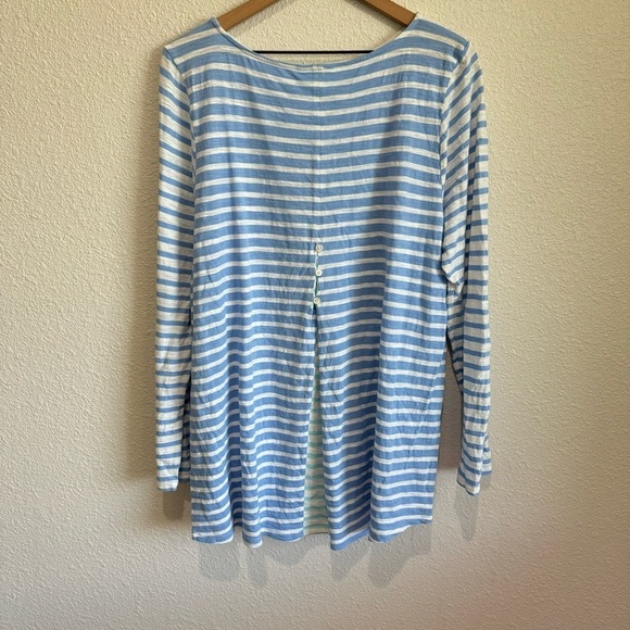 J. Jill Women's XL Striped Long Sleeve Tunic Blue Boho Button Back Coastal - Picture 7 of 7